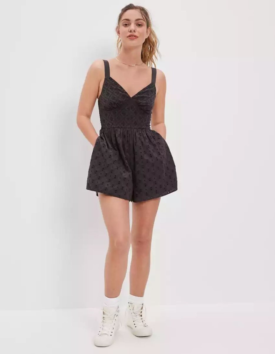 Combinaison American Eagle AE Corset Romper Noir Femme | GNH-08559518